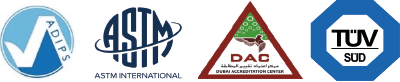 Logos for ADIPS, ASTM, DAC and TUV with which ZipZag are certified